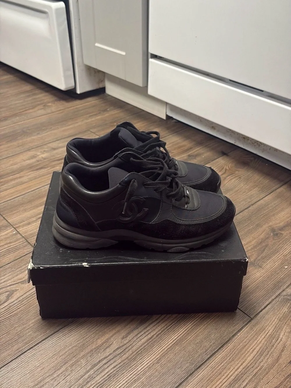 Chanel Men's Black Suede & Leather Sneaker